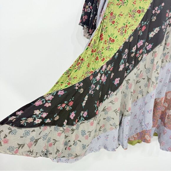 Young Threads Earth Tone Complimentary Asymetrical Floral Patchwork Ruffle Dress - Picture 7 of 16